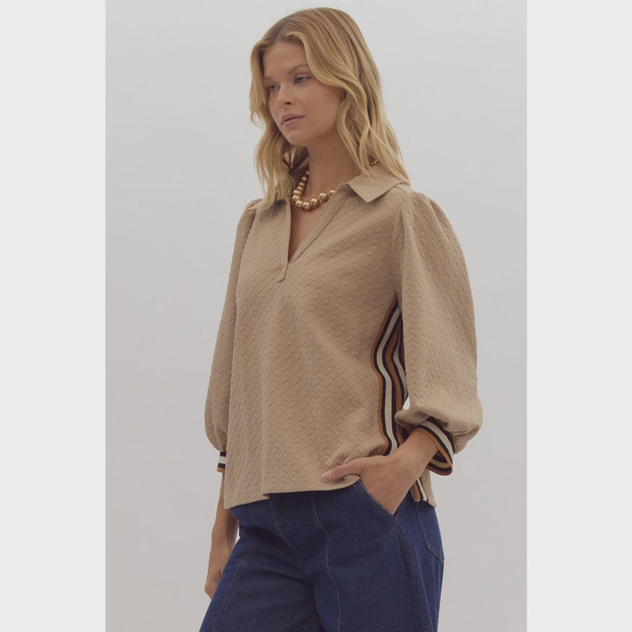 WOMENS EMBOSSED HENLEY TOP