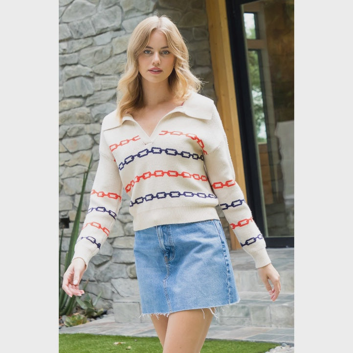 WOMENS COLLARED CHAIN SWEATER