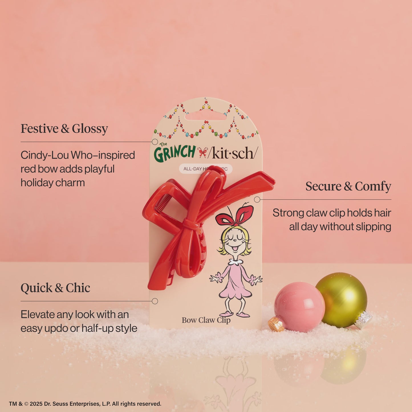 CHILDRENS GRINCH RED BOW CLIP