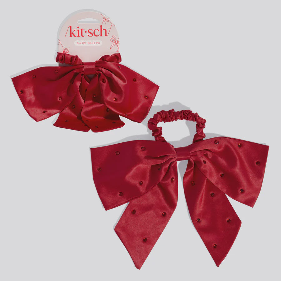 CHILDRENS SATIN RHINESTONE BOW SCRUNCHIE
