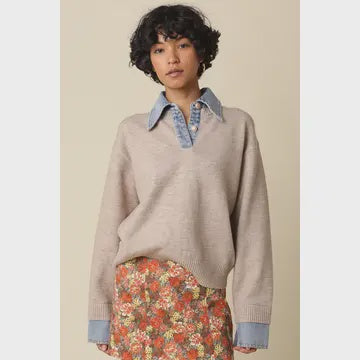 WOMENS CONTRAST KNIT SWEATER