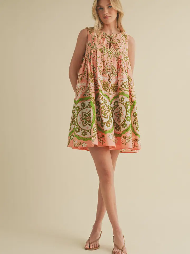 WOMENS MEDALLION PRINT DRESS