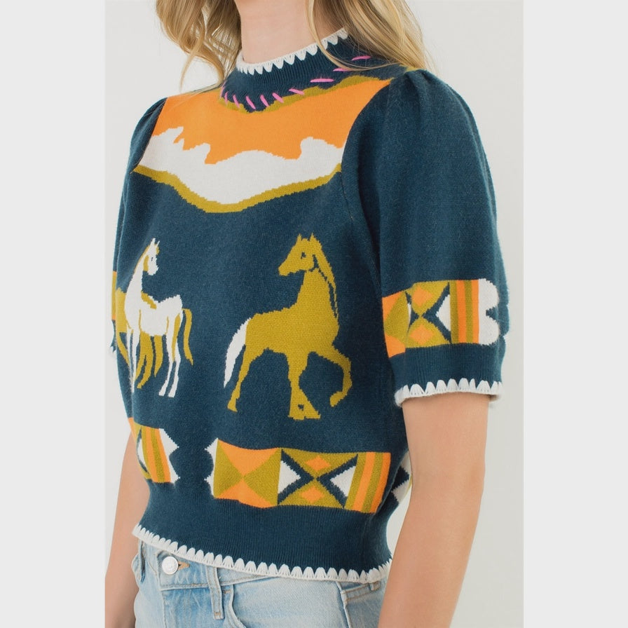 WOMENS SHORT SLEEVE HORSE TOP