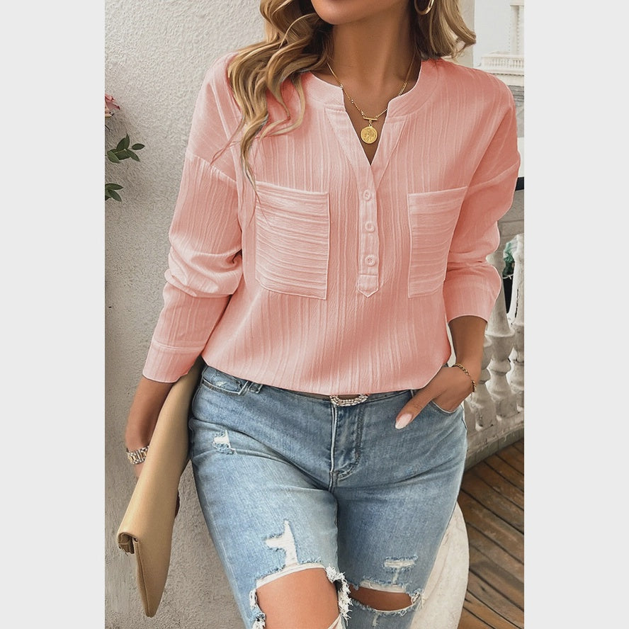 WOMENS PLEATED V NECK TOP