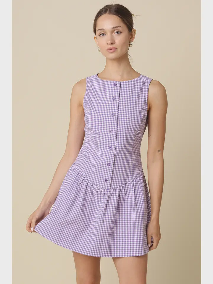 WOMENS GINGHAM DRESS IN LAVENDER