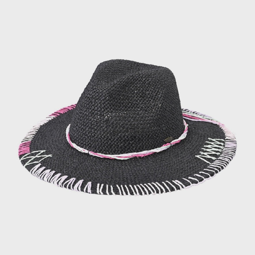 WOMENS MULTICOLORED PANAMA HAT IN BLACK