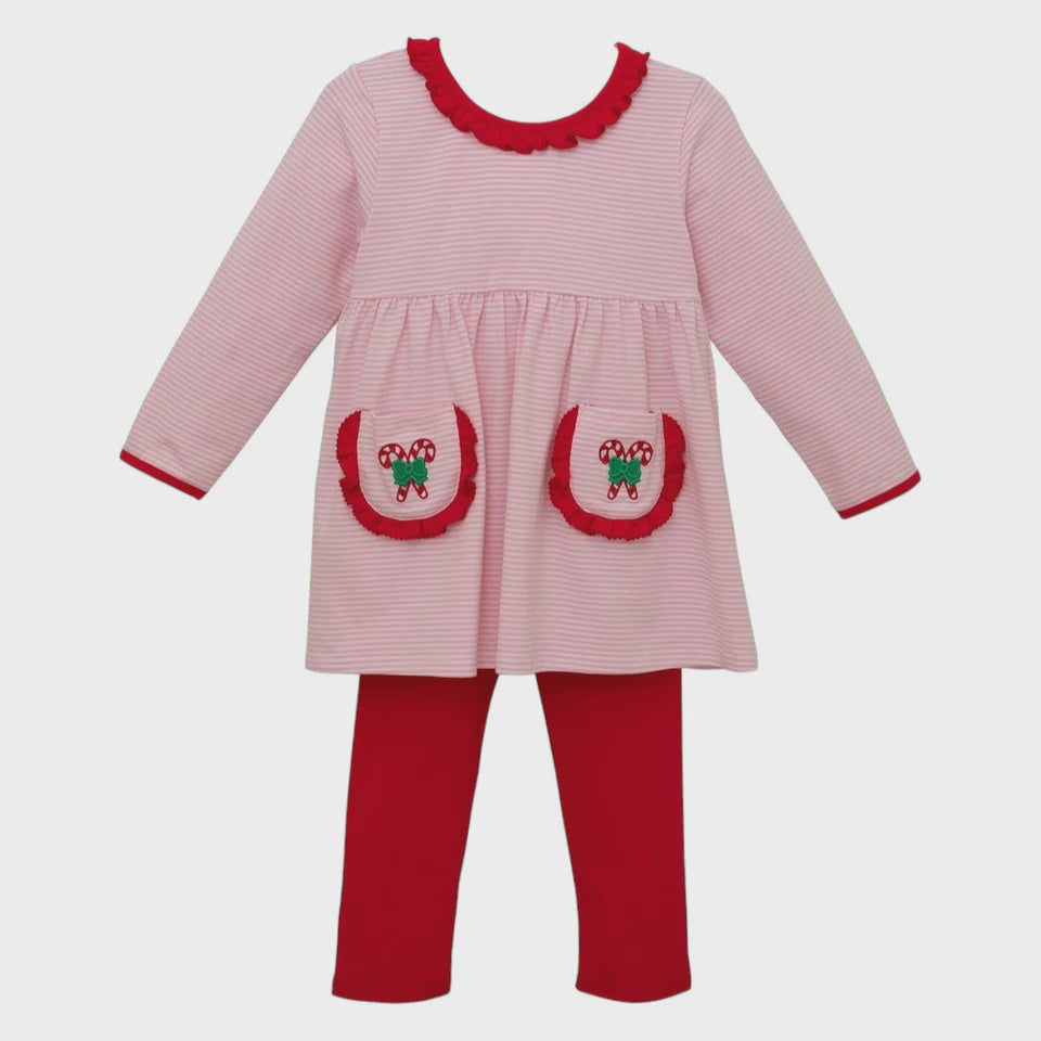 CHILDRENS CANDY CANE RUFFLE PANT SET