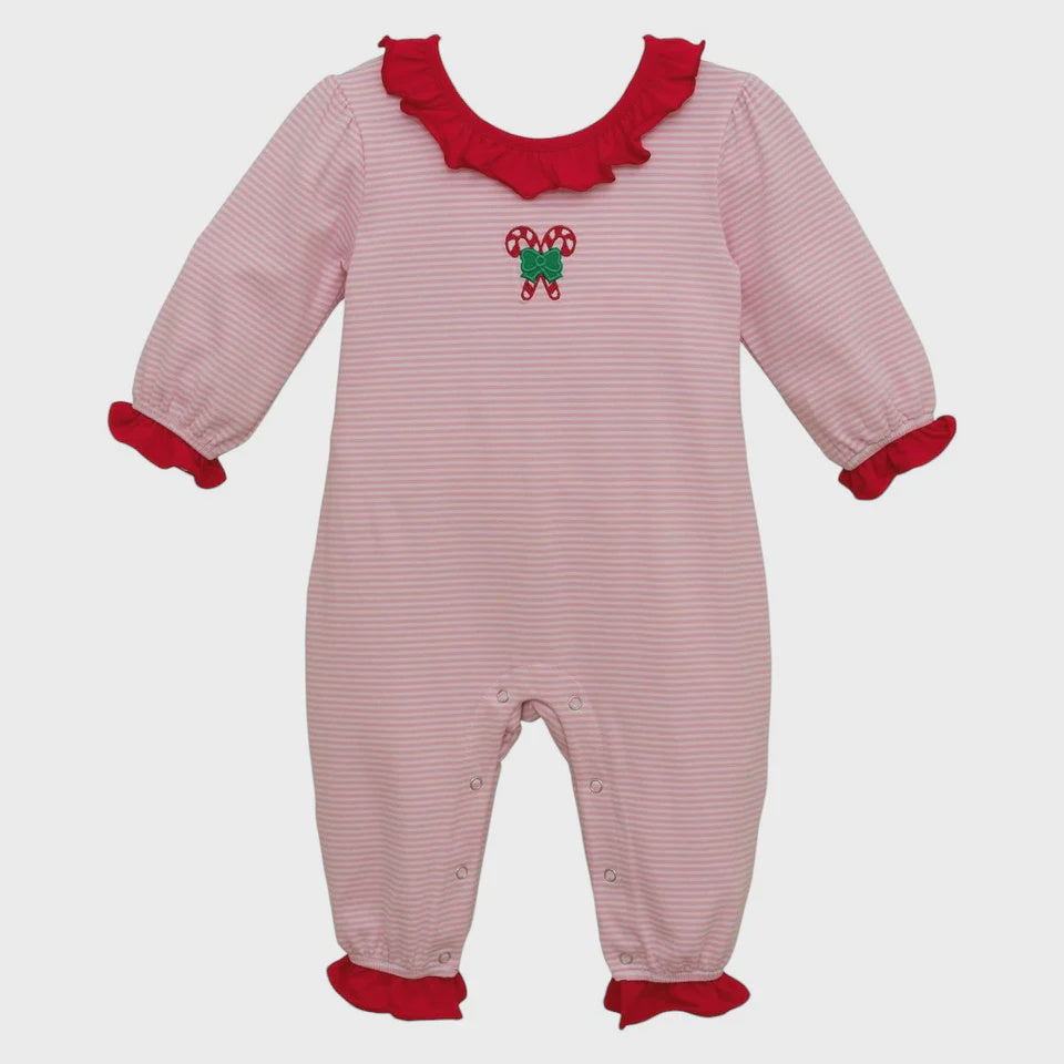 CHILDRENS CANDY CANE RUFFLE ROMPER