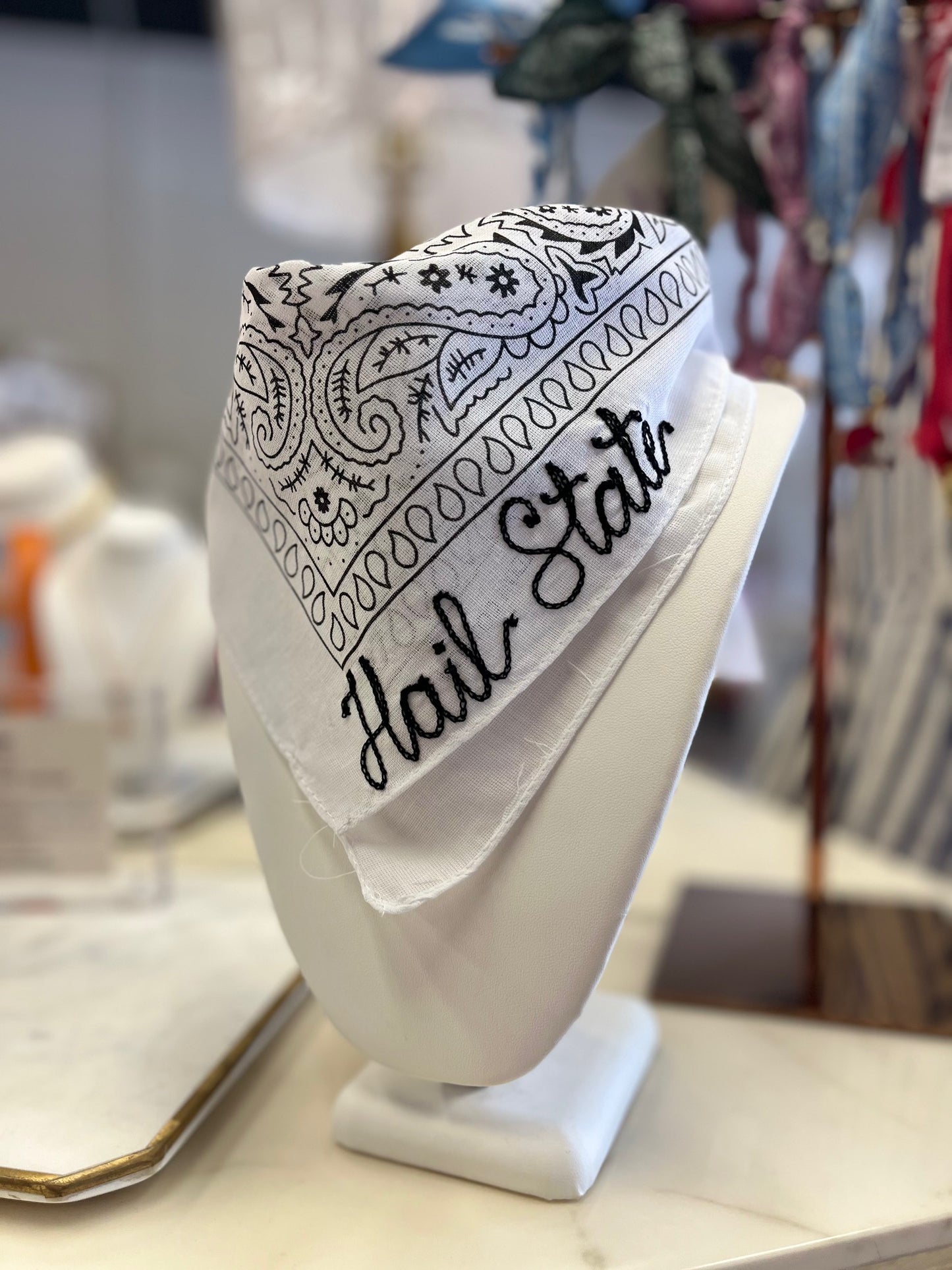 WOMENS CUSTOM CHAINSTITCH SCARF IN WHITE STATE