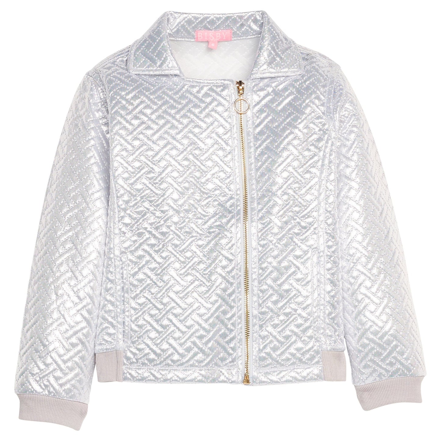 CHILDRENS SILVER QUILTED MOTO JACKET