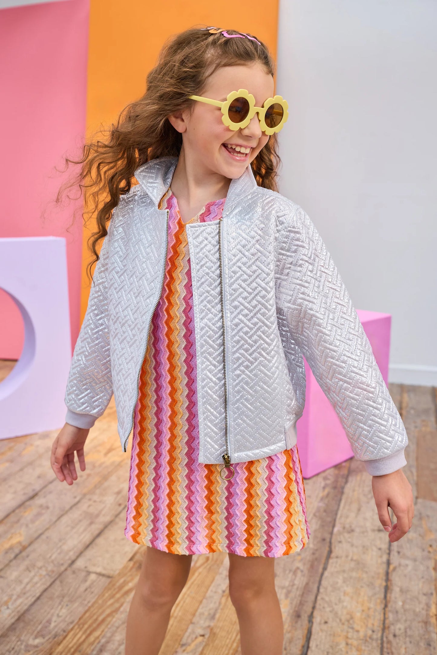 CHILDRENS SILVER QUILTED MOTO JACKET