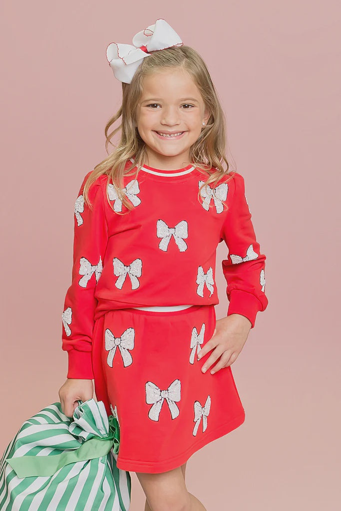 CHILDRENS RED BOW SWEATSHIRT