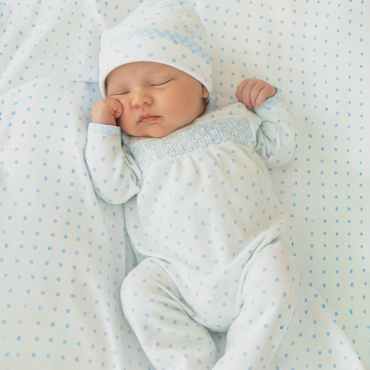 CHILDRENS GINGHAM DOTS SMOCKED FOOTIE
