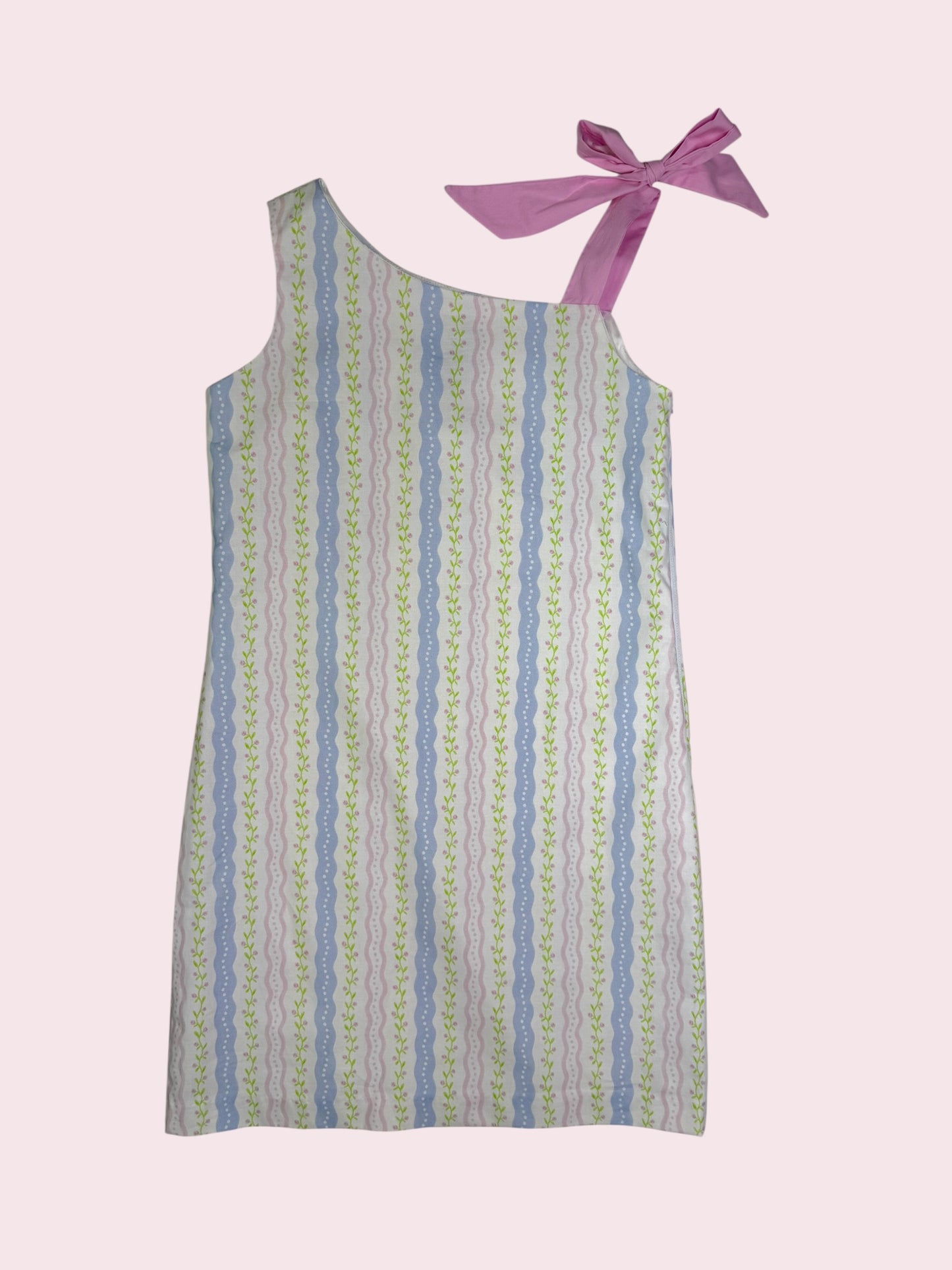 CHILDRENS ONE SHOULDER BOW STRIPE DRESS