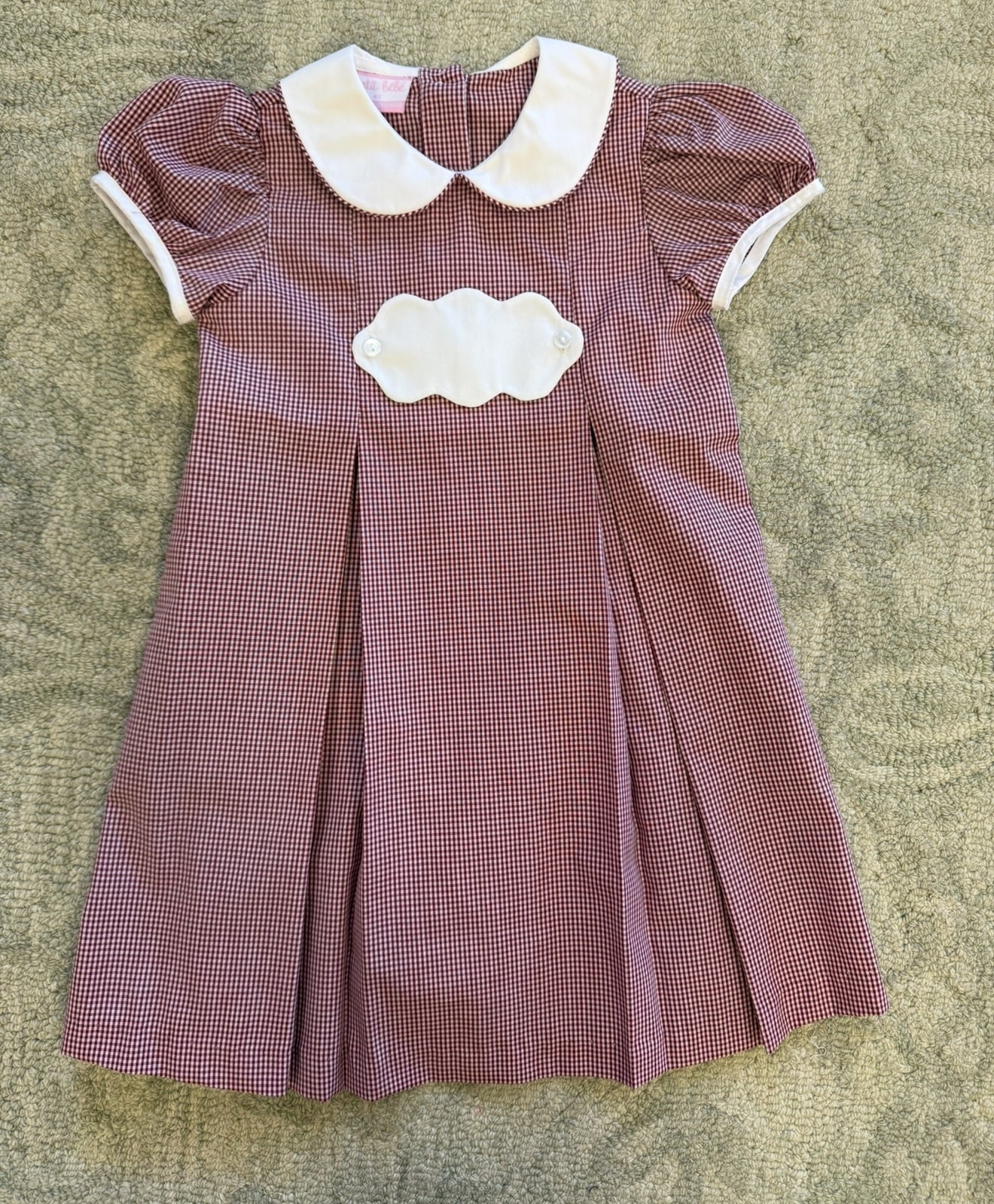 CHILDRENS MAROON GINGHAM TAB DRESS