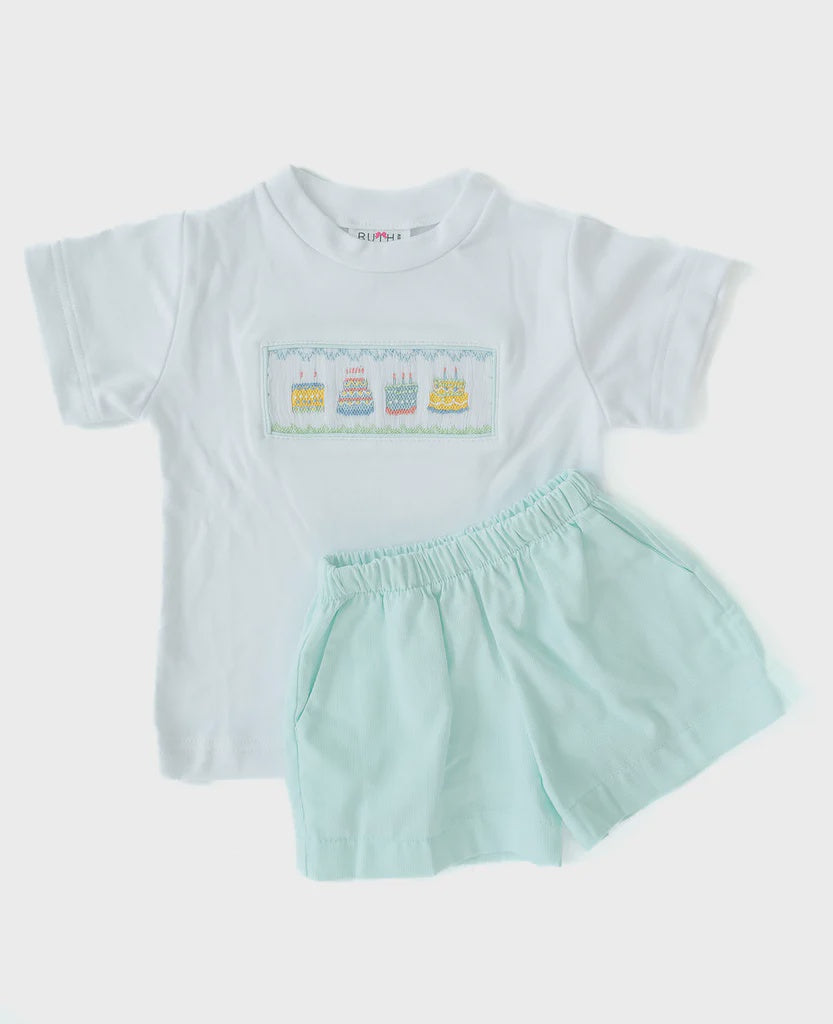 Childrens Birthday Smocked Set in Mint