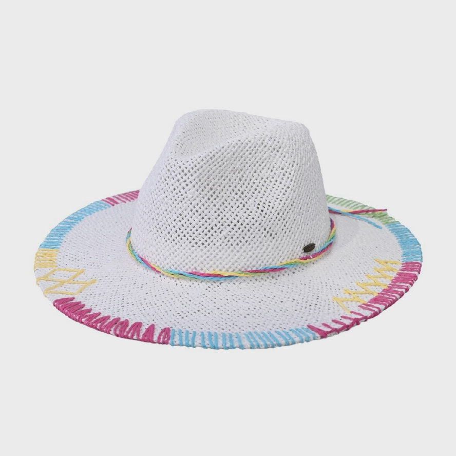 WOMENS STITCHED BRIM HAT IN WHITE