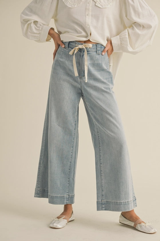 WOMENS WASHED DENIM WITH TIE FRONT DETAIL