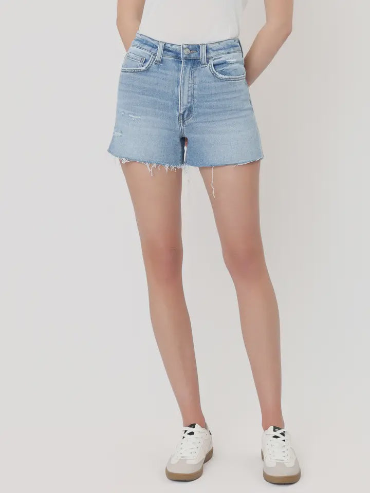 WOMENS HIGH RISE DENIM SHORTS