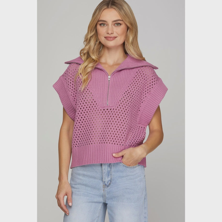 WOMENS CROCHET TOP WITH CAP SLEEVES