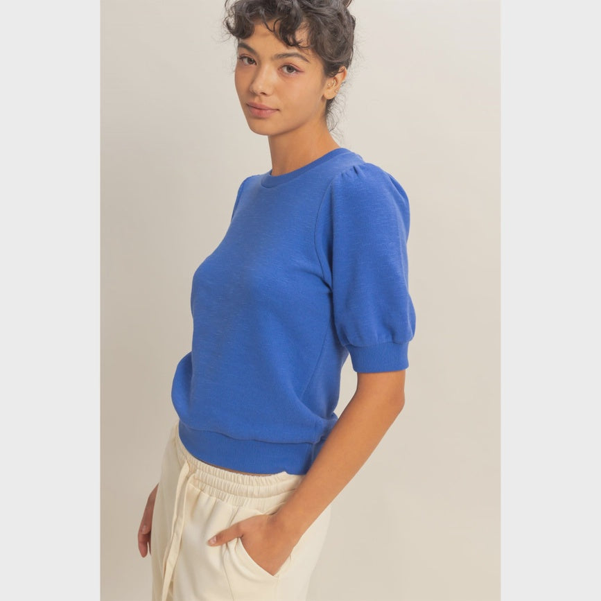 WOMENS PUFF SLEEVE TOP IN BLUE