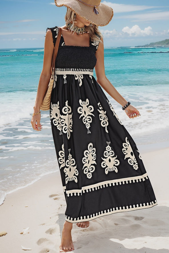 WOMENS RUCHED MAXI IN BLACK