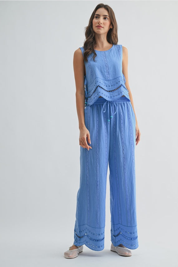 WOMENS EMBROIDERED COTTON SET IN BLUE