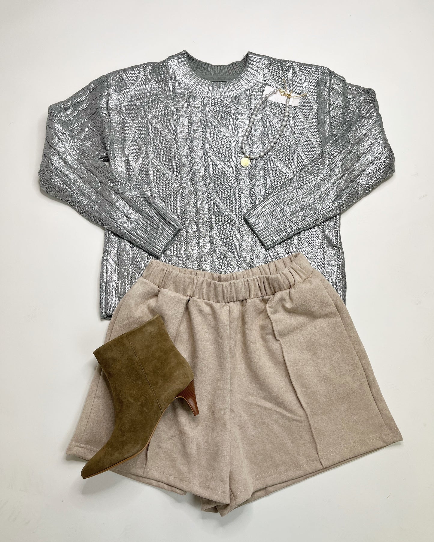 WOMENS SWEATER TOP IN SILVER FOIL