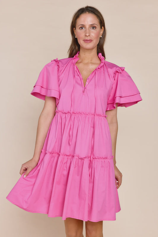 WOMENS TIERED FLUTTER SLEEVE IN PINK