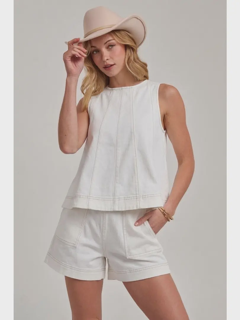 WOMENS GAMEDAY SLEEVELESS DENIM SET IN WHITE