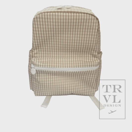 CHILDRENS KHAKI GINGHAM BACKPACK