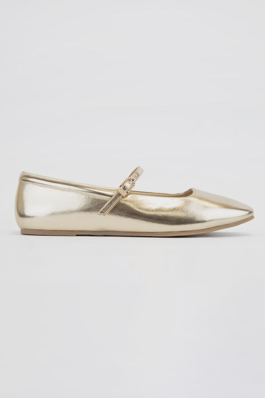 WOMENS MARY JANE FLATS IN GOLD