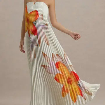 WOMENS PLEATED MAXI DRESS IN FLORAL PRINT
