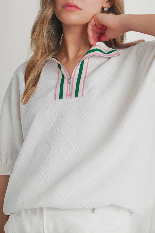 WOMENS COLLARED TEXTURED TOP