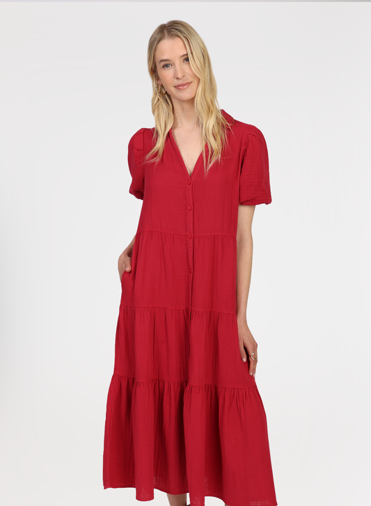 WOMENS LONG PARKER DRESS IN BRICK RED