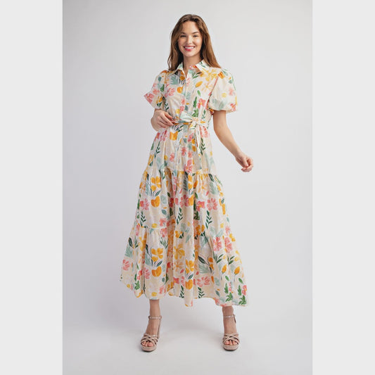 WOMENS FLORAL PRINTED MAXI BUTTON UP DRESS