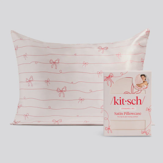 CHILDRENS STRIPED BOWS SATIN PILLOWCASE