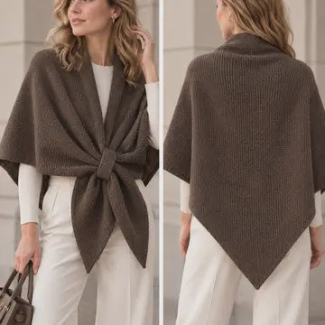 WOMENS PONCHO STYLE SCARF IN BROWN