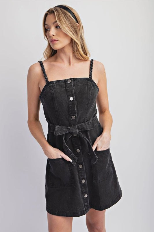WOMENS BUTTON DOWN DENIM DRESS IN BLACK