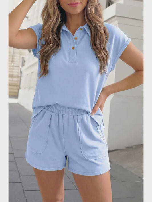 WOMENS POLO TYPE MATCHING SET IN BLUE