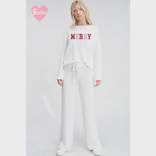 WOMENS MERRY GLITTER LOUNGEWEAR SET