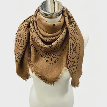 WOMENS  WOOL BANDANA SCARF IN CAMEL