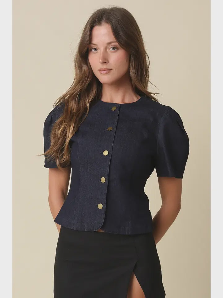 WOMENS GIA PUFF SLEEVE DENIM TOP