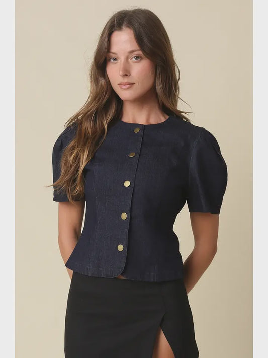 WOMENS GIA PUFF SLEEVE DENIM TOP
