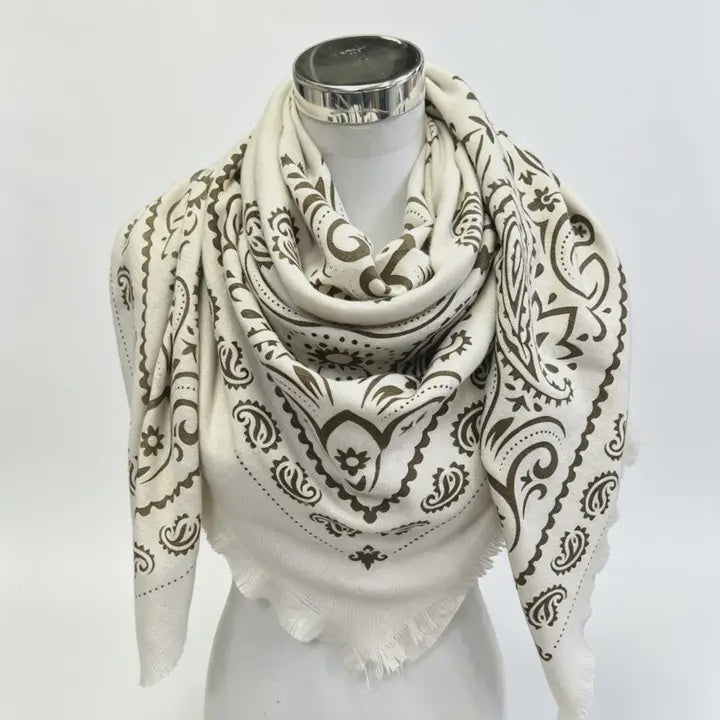 WOMENS LARGE BANDANA SCARF IN BROWN AND CREAM