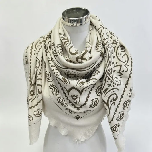 WOMENS LARGE BANDANA SCARF IN BROWN AND CREAM