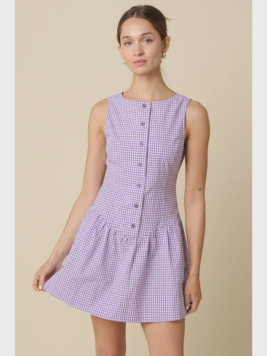 WOMENS GINGHAM DRESS IN LAVENDER