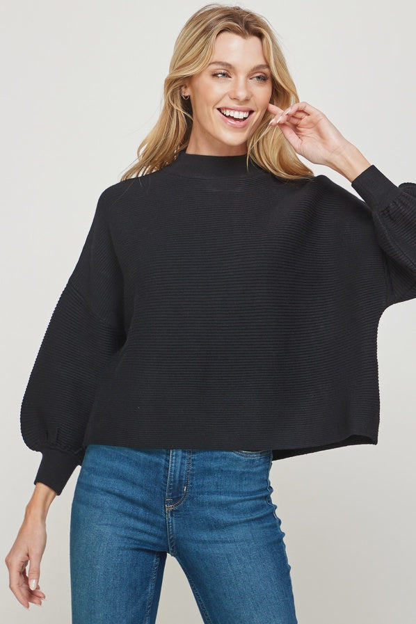 WOMENS MOCK NECK SWEATER IN BLACK