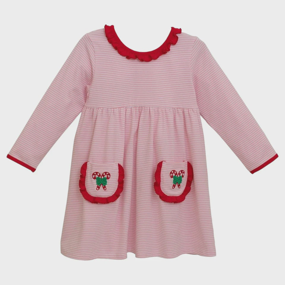CHILDRENS CANDY CANE EMBROIDERED DRESS