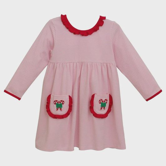CHILDRENS CANDY CANE EMBROIDERED DRESS